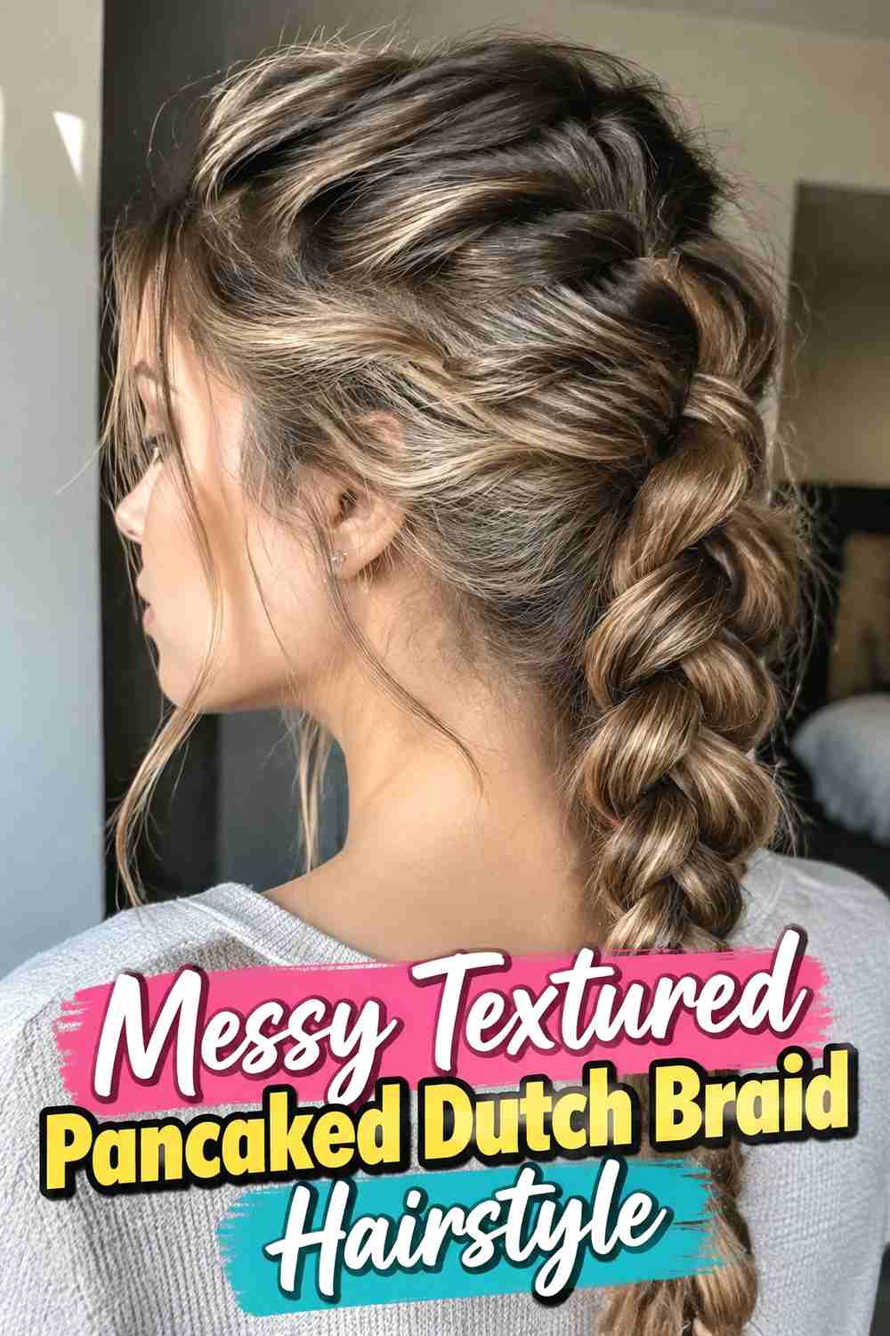 13. Messy Textured Pancaked Dutch Braid Hairstyle