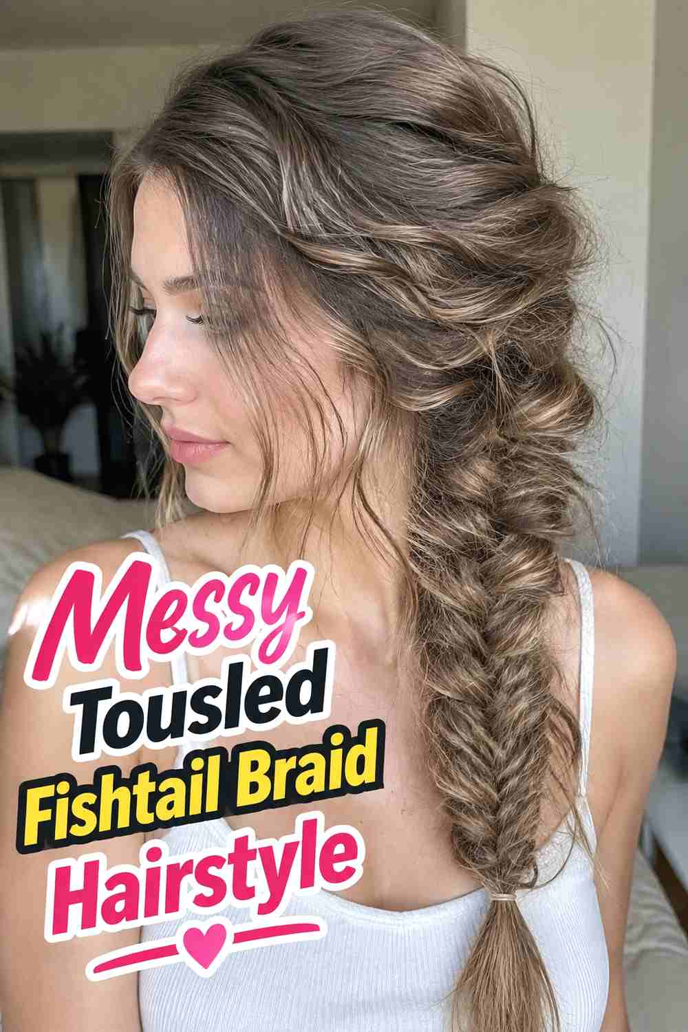 5. Messy Tousled Fishtail Braid Hairstyle