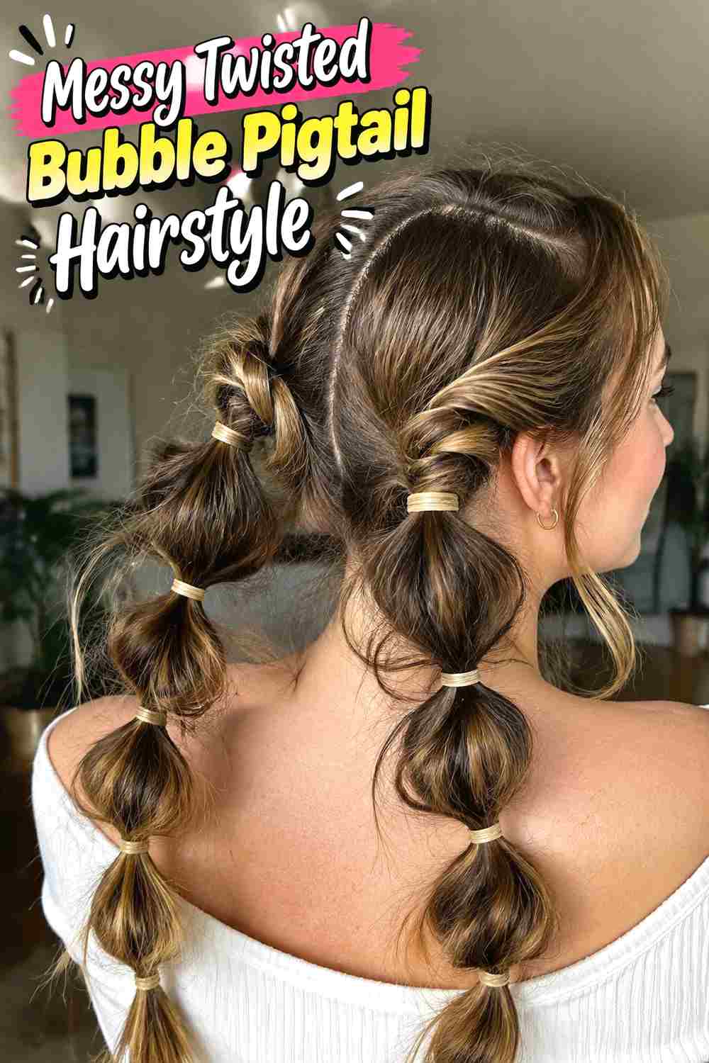 8. Messy Twisted Bubble Pigtail Hairstyle