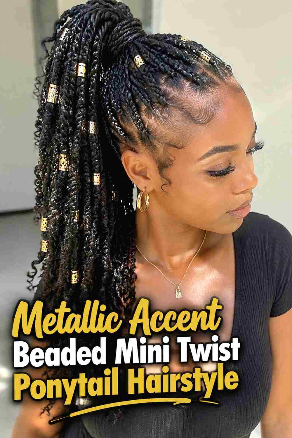 12. Metallic Accent Beaded Mini Twist Ponytail Hairstyle