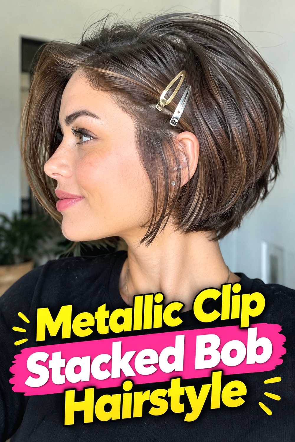 10. Metallic Clip Stacked Bob Hairstyle