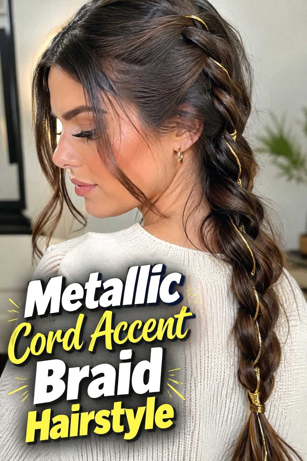 10. Metallic Cord Accent Braid Hairstyle