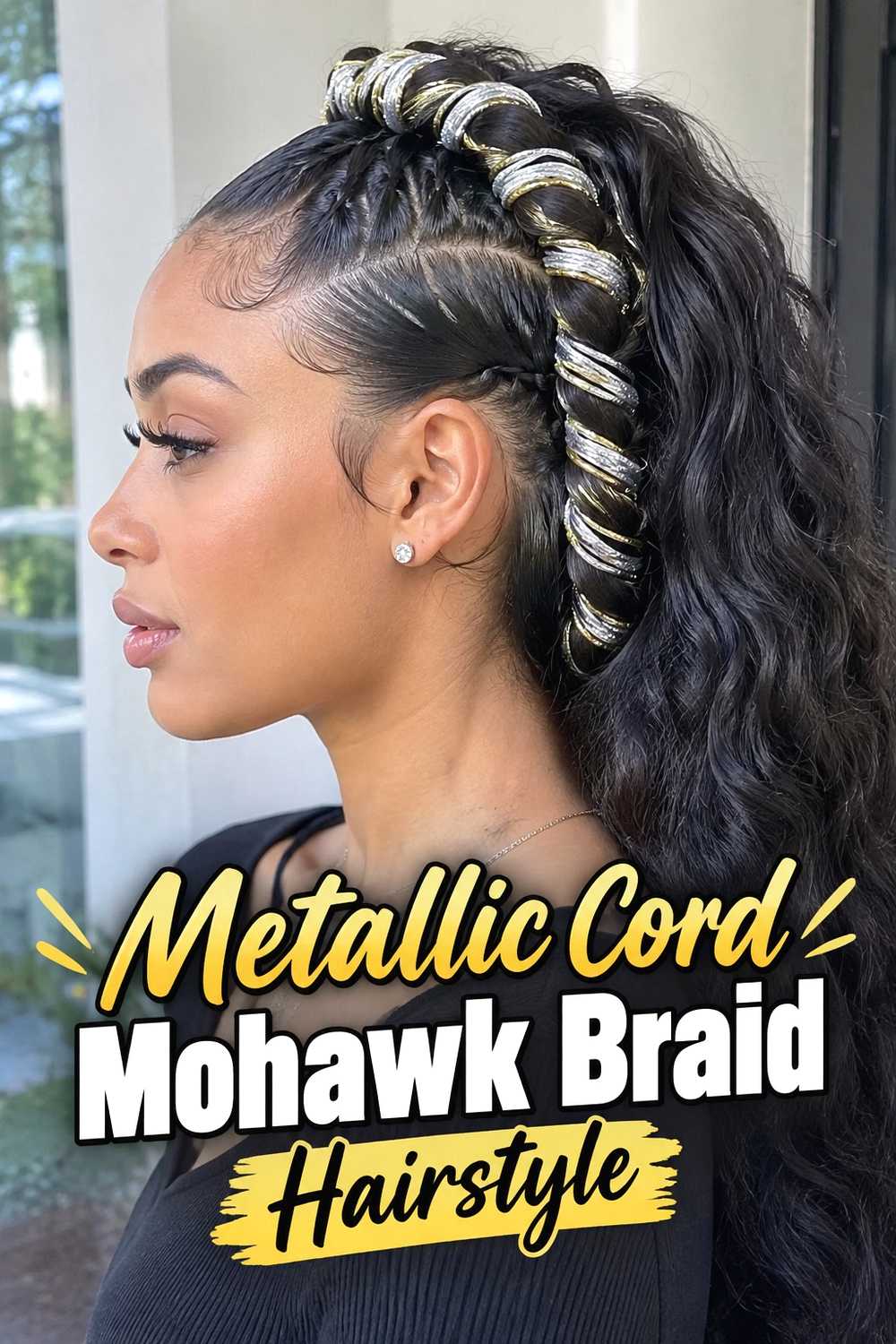 12. Metallic Cord Mohawk Braid Hairstyle