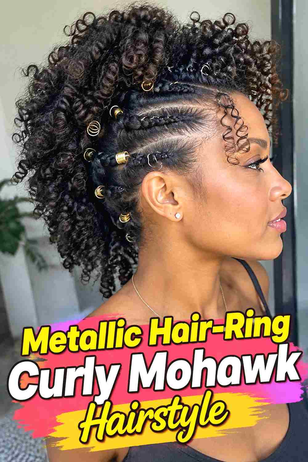 17. Metallic Hair Ring Curly Mohawk Hairstyle