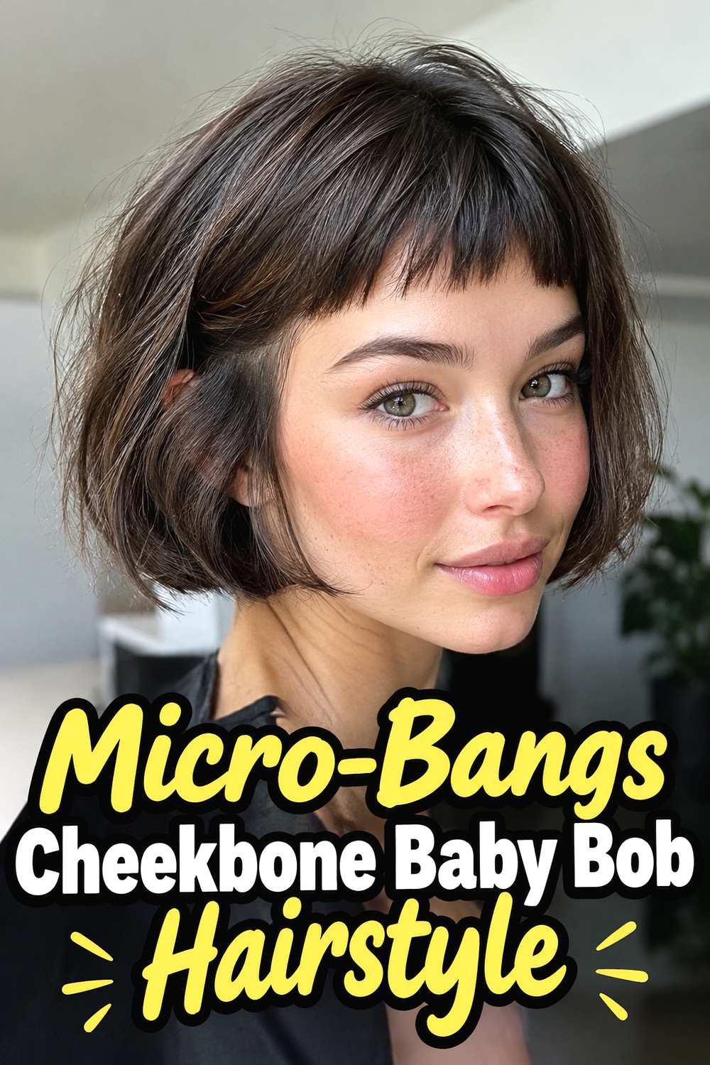 Micro-Bangs Cheekbone Baby Bob Hairstyle