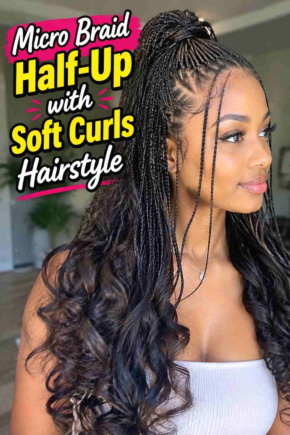 10. Micro Braid Half Up With Soft Curls Hairstyle