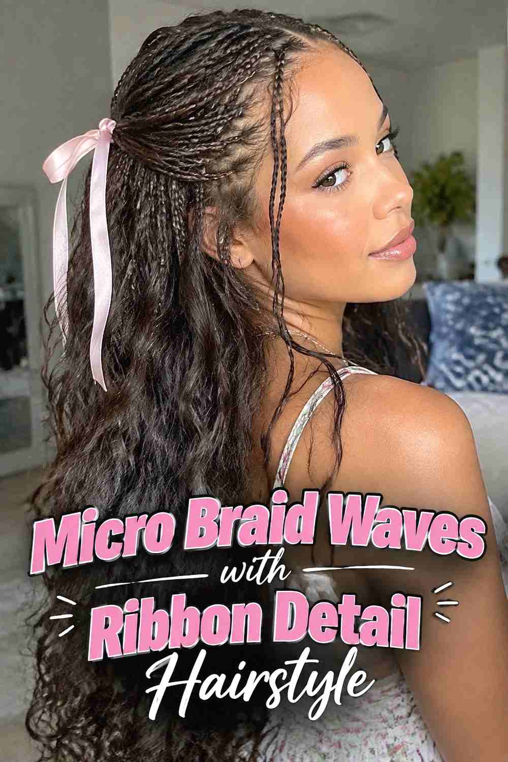 15. Micro Braid Waves With Ribbon Detail Hairstyle