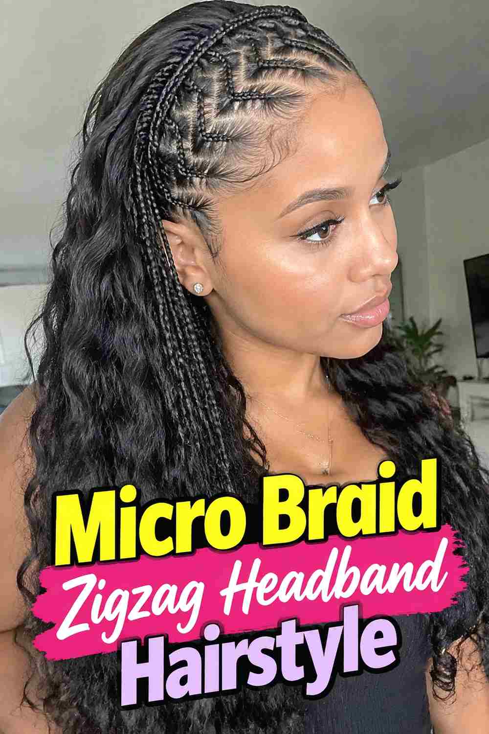 11. Micro Braid Zigzag Headband Hairstyle