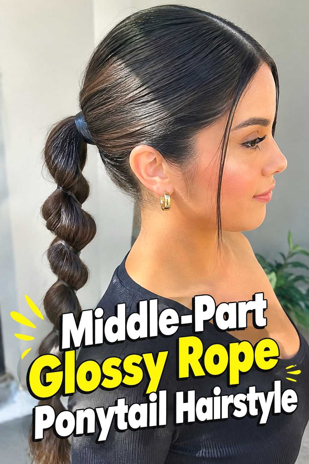 3. Middle Part Glossy Rope Ponytail Hairstyle