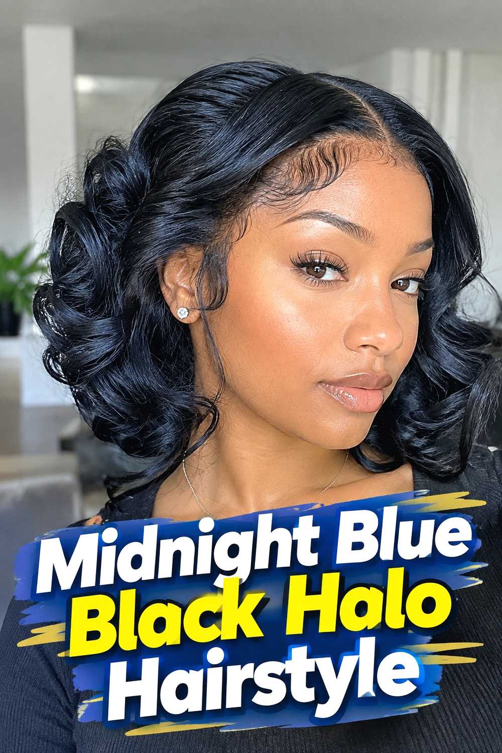 2. Midnight Blue Black Halo Hairstyle