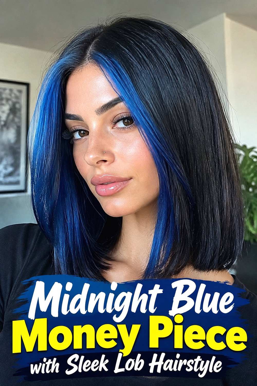 5. Midnight Blue Money Piece With Sleek Lob Hairstyle