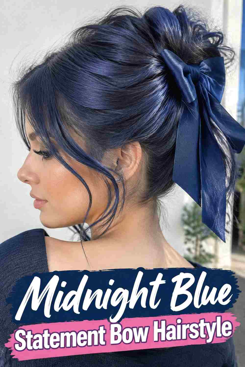 14. Midnight Blue Statement Bow Hairstyle