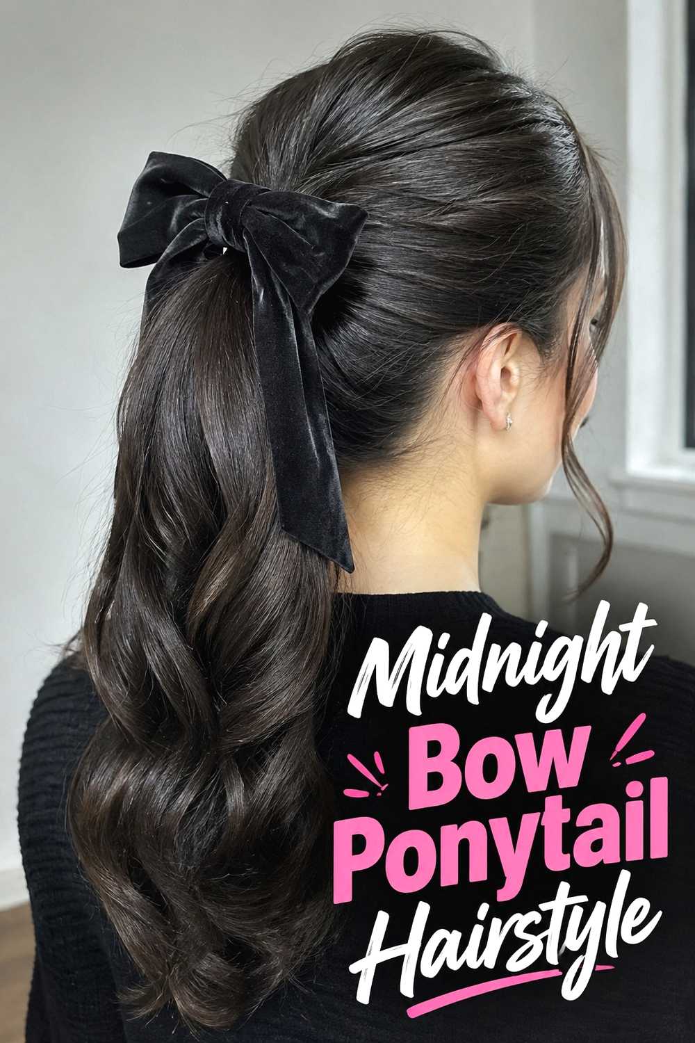 3. Midnight Bow Ponytail Hairstyle
