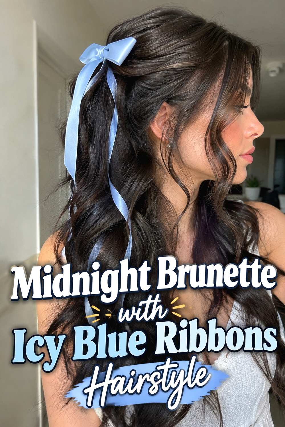2. Midnight Brunette With Icy Blue Ribbons Hairstyle
