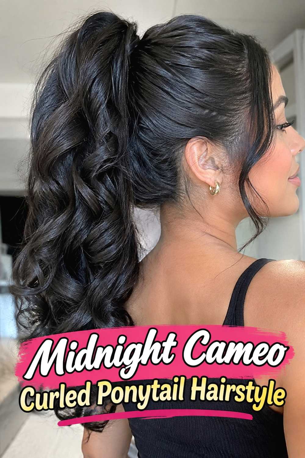16. Midnight Cameo Curled Ponytail Hairstyle