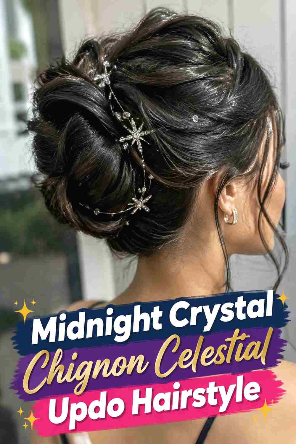 8. Midnight Crystal Chignon Celestial Updo Hairstyle