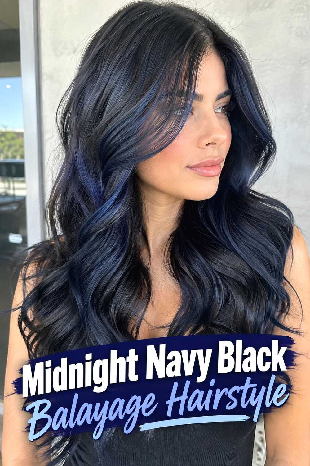 4. Midnight Navy Black Balayage Hairstyle