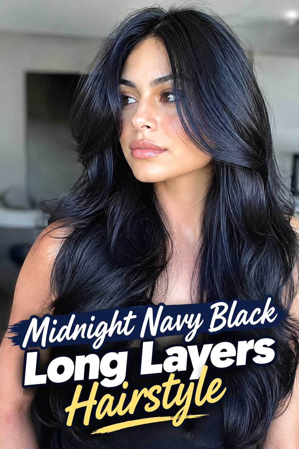 10. Midnight Navy Black Long Layers Hairstyle