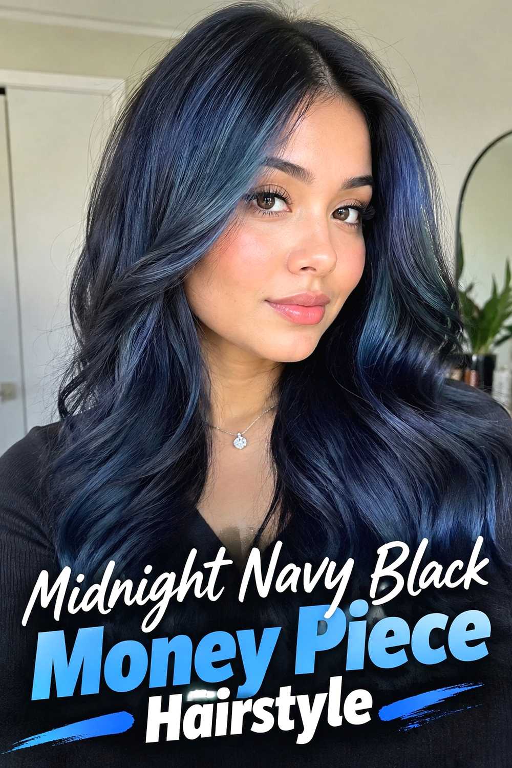 6. Midnight Navy Black Money Piece Hairstyle
