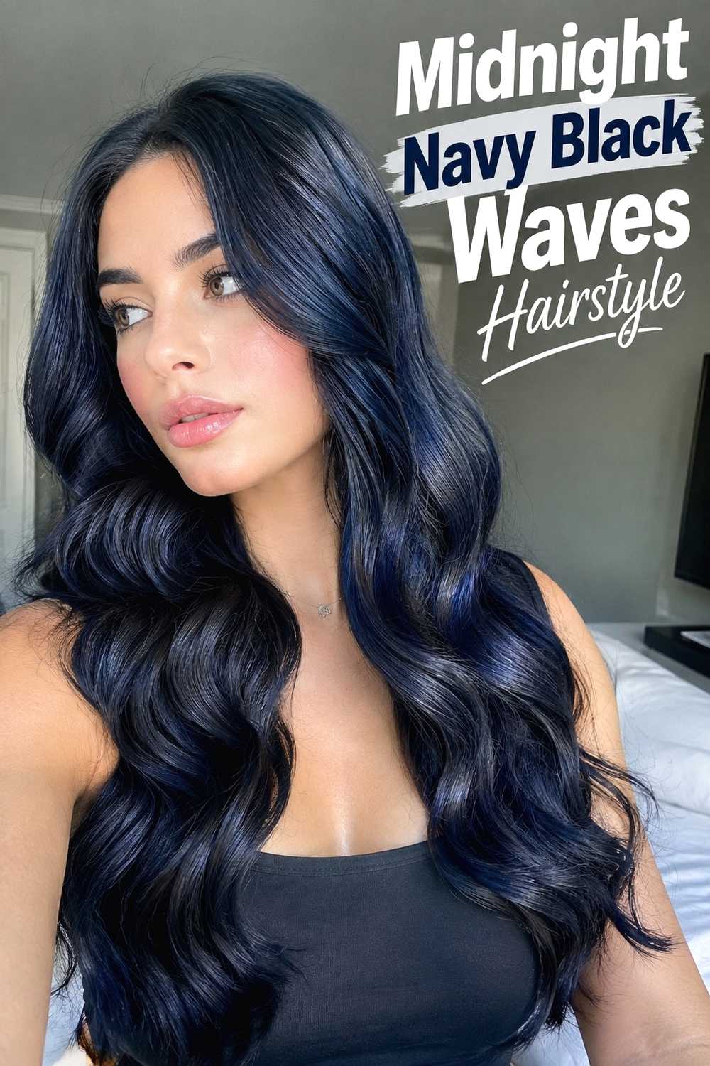 12. Midnight Navy Black Waves Hairstyle