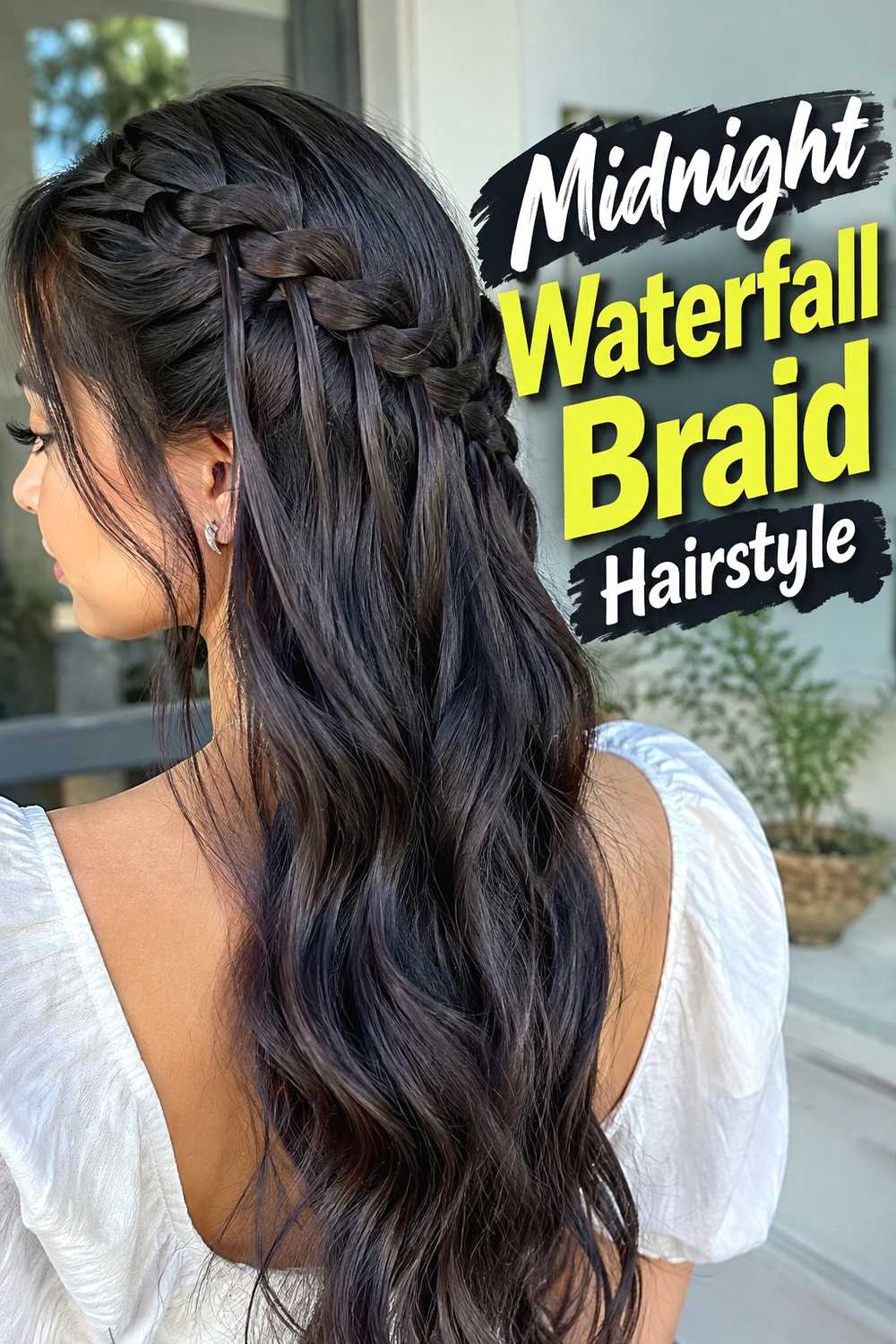 8. Midnight Waterfall Braid Hairstyle