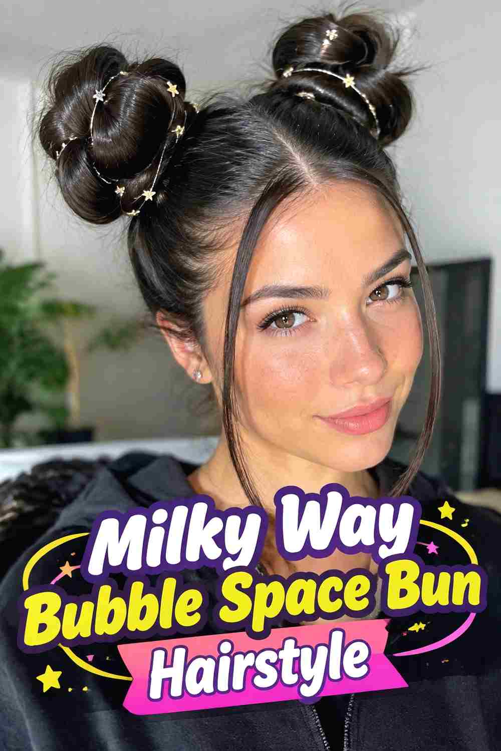 16. Milky Way Bubble Space Bun Hairstyle