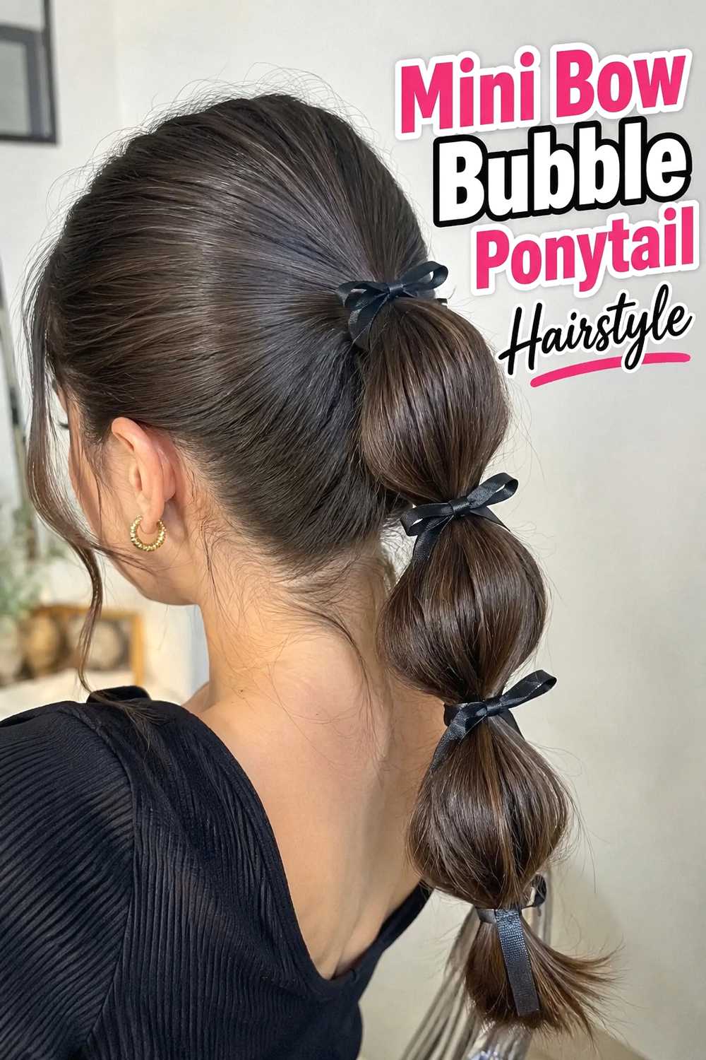 8. Mini Bow Bubble Ponytail Hairstyle