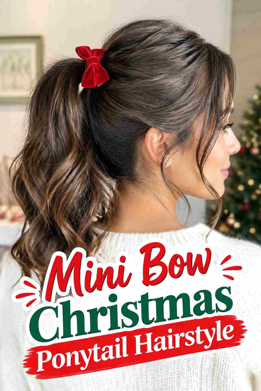 16. Mini Bow Christmas Ponytail Hairstyle