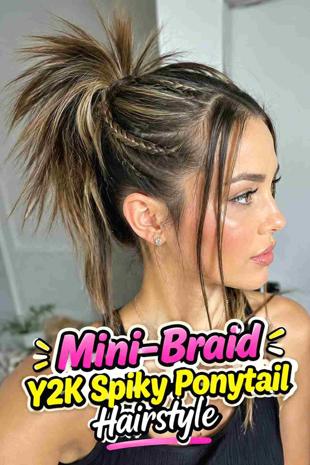9. Mini Braid Y2k Spiky Ponytail Hairstyle