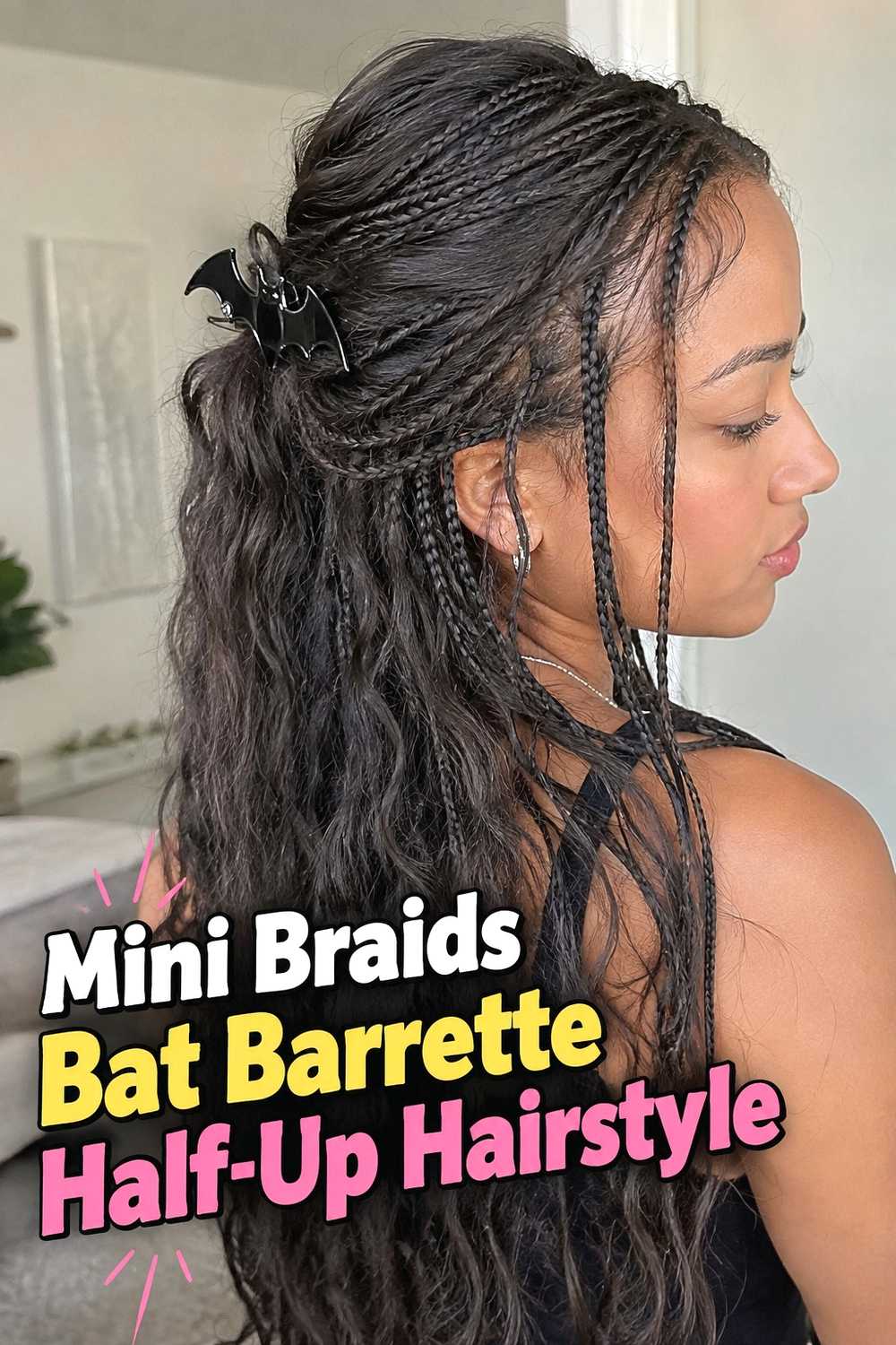 5. Mini Braids Bat Barrette Half Up Hairstyle