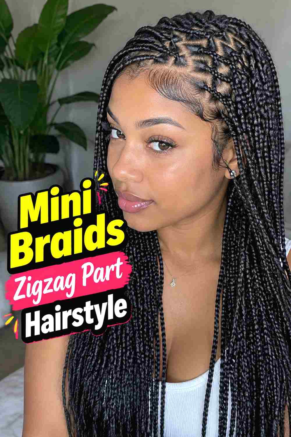 13. Mini Braids Zigzag Part Hairstyle