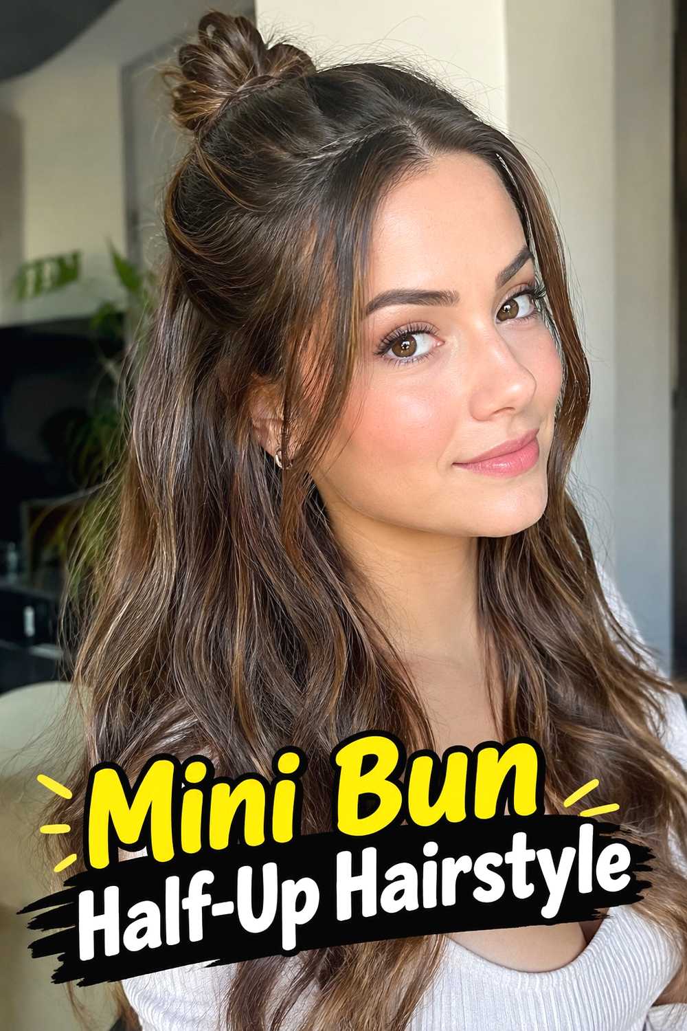 11. Mini Bun Half Up Hairstyle