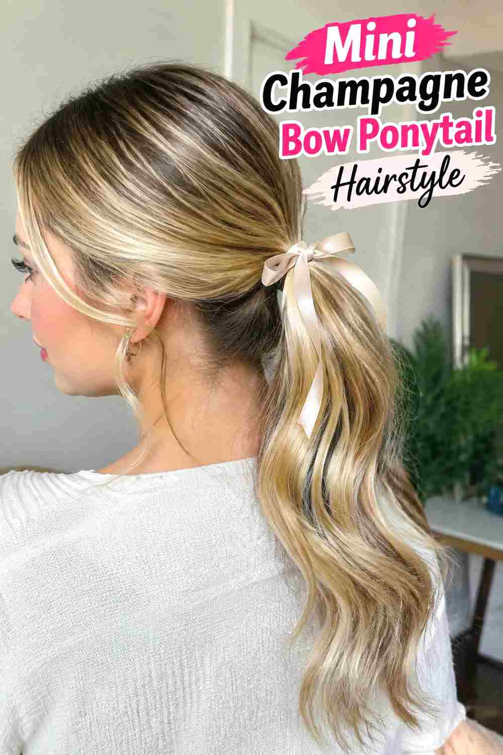 10. Mini Champagne Bow Ponytail Hairstyle
