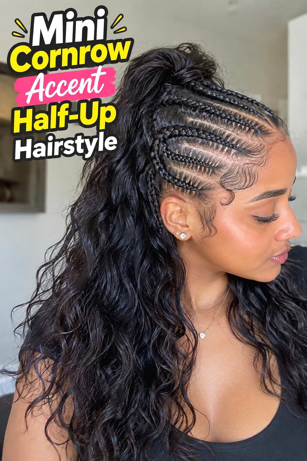 Mini Cornrow Accent Half-Up Hairstyle