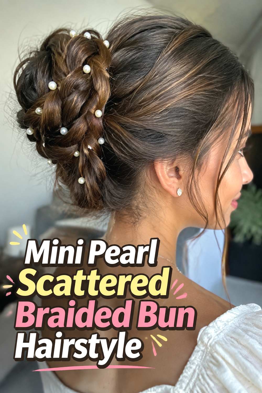 Mini Pearl Scattered Braided Bun Hairstyle