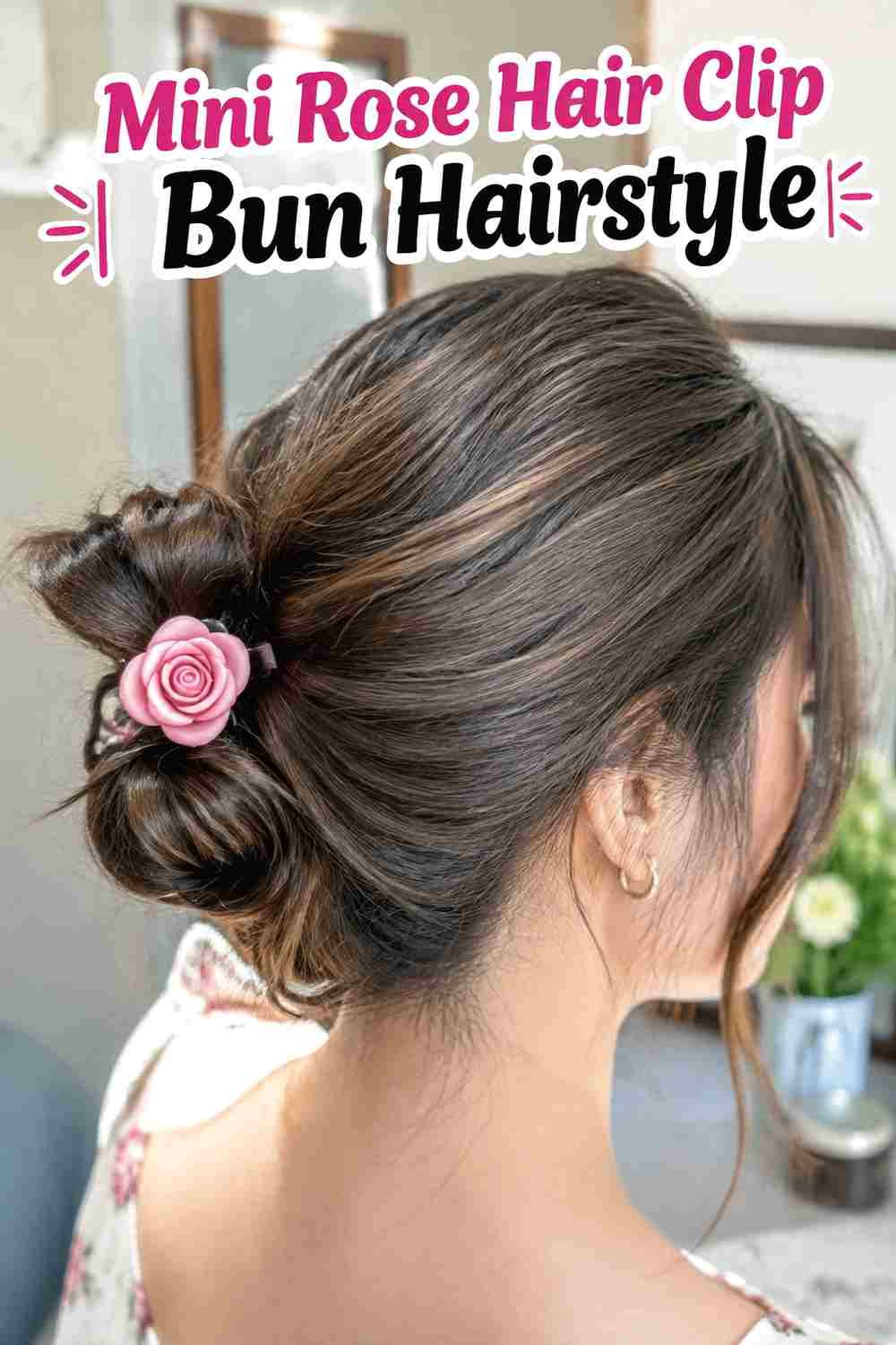 12. Mini Rose Hair Clip Bun Hairstyle
