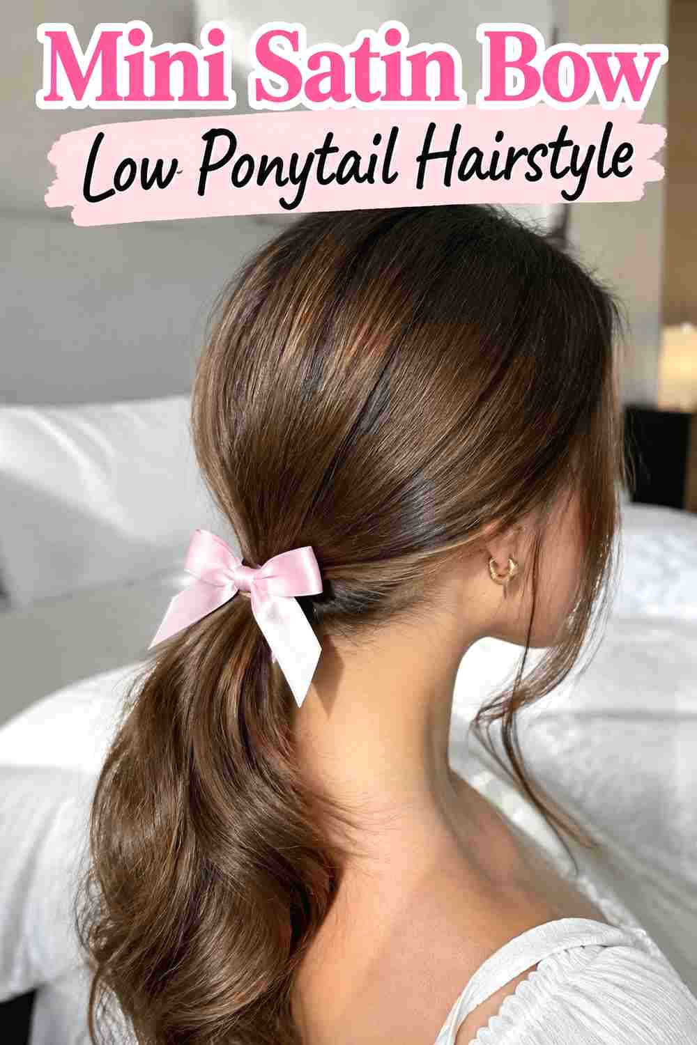 10. Mini Satin Bow Low Ponytail Hairstyle