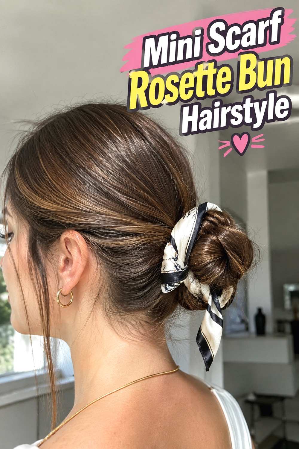12. Mini Scarf Rosette Bun Hairstyle