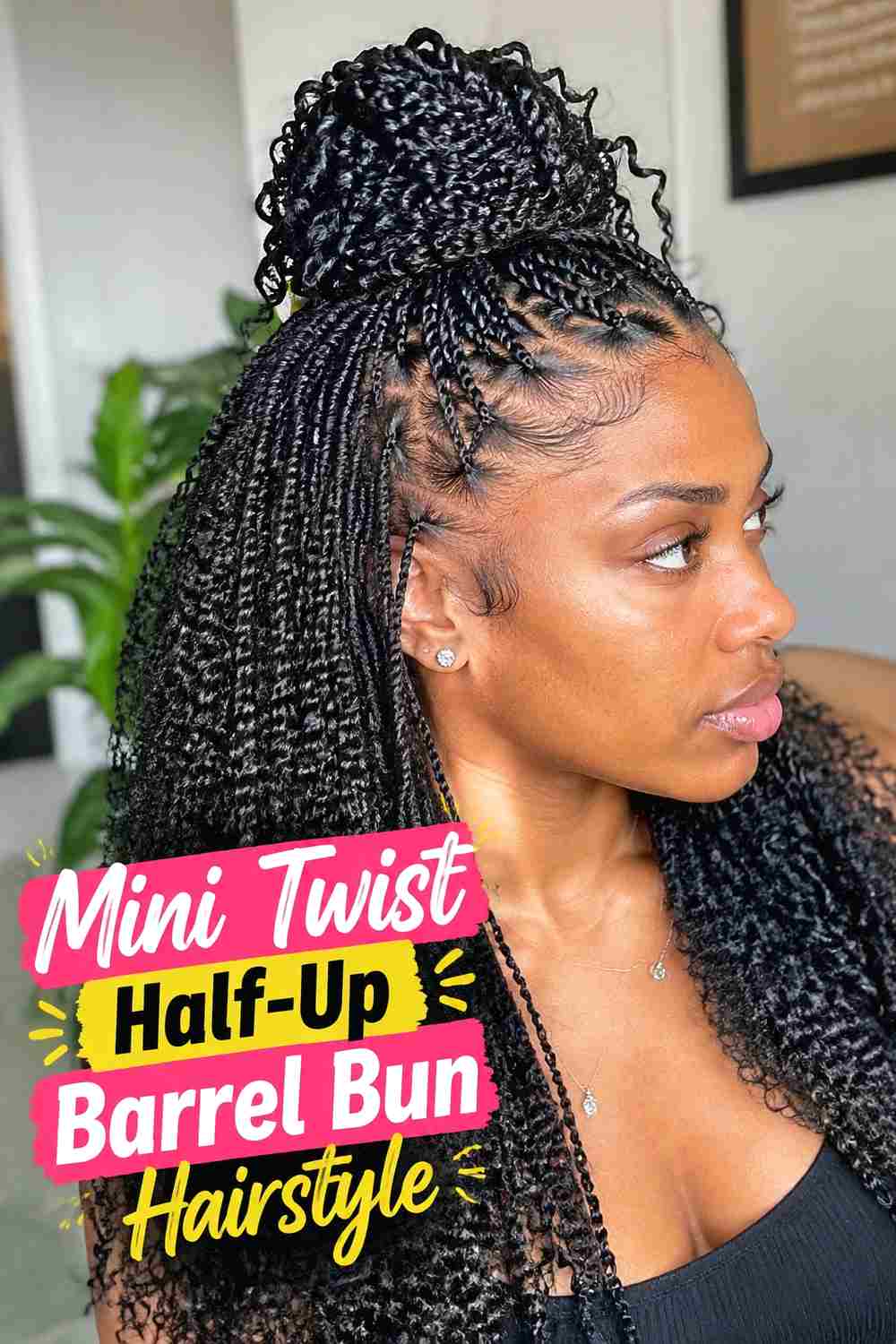 15. Mini Twist Half Up Barrel Bun Hairstyle
