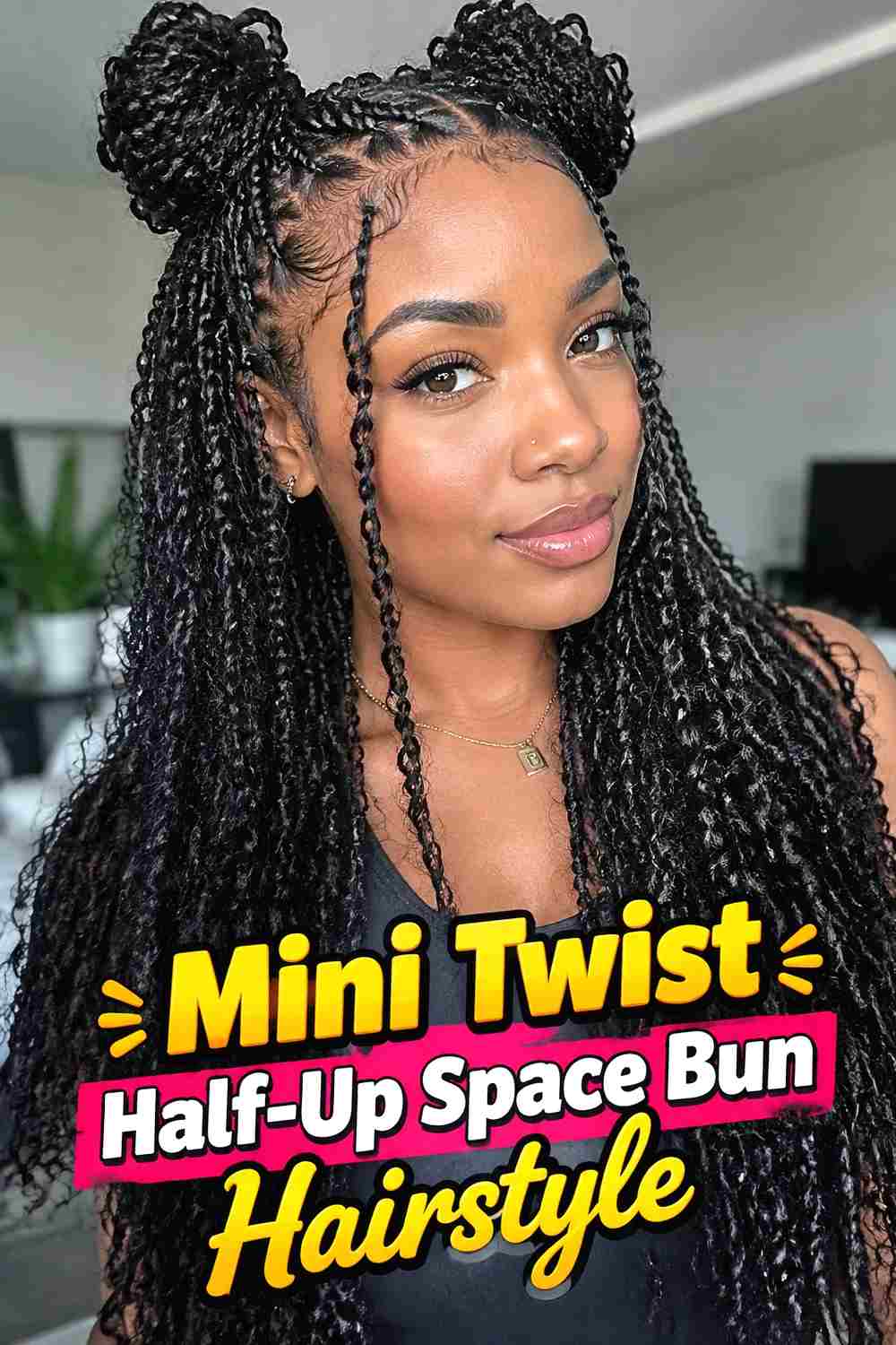 9. Mini Twist Half Up Space Bun Hairstyle