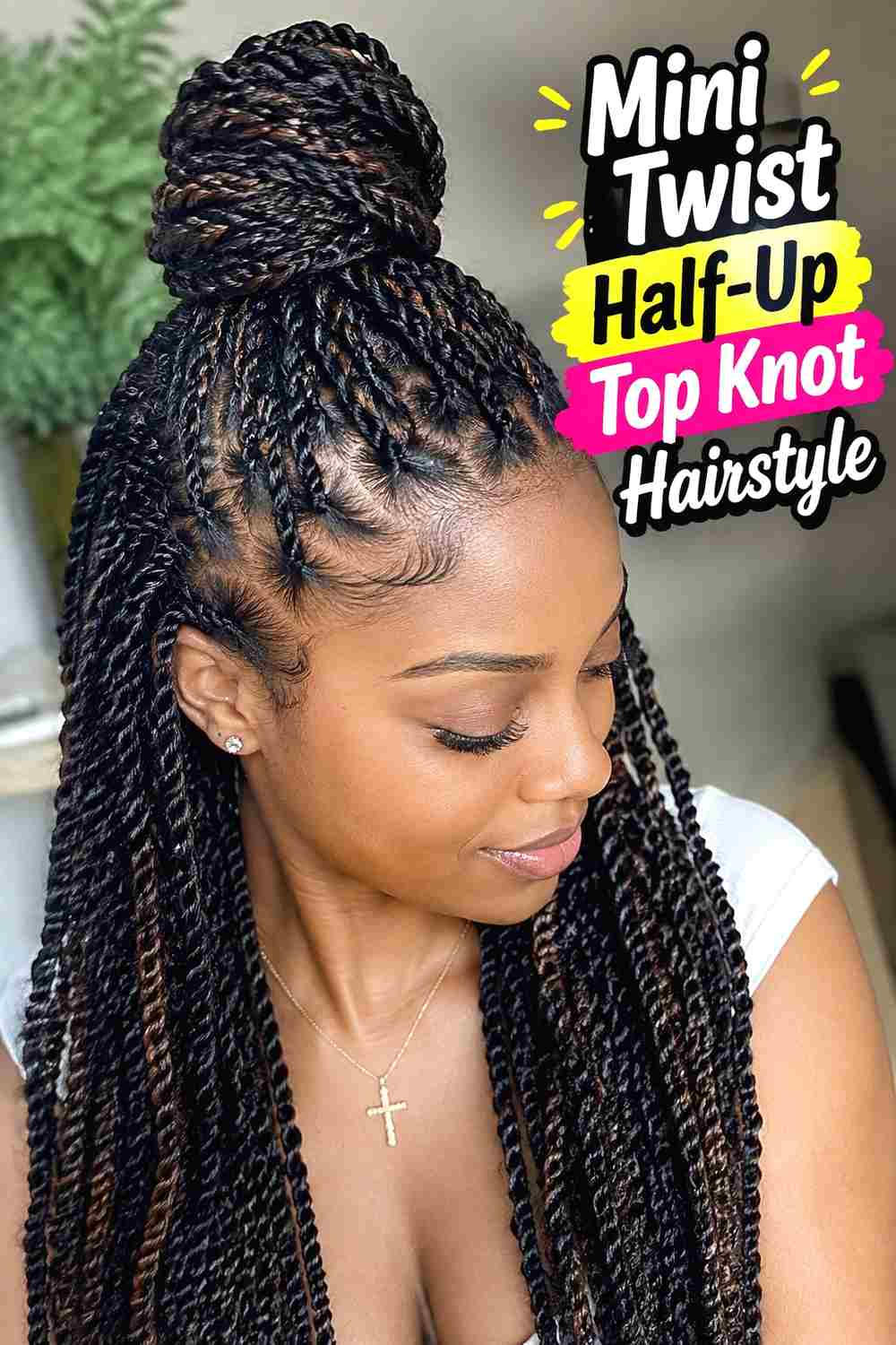 7. Mini Twist Half Up Top Knot Hairstyle