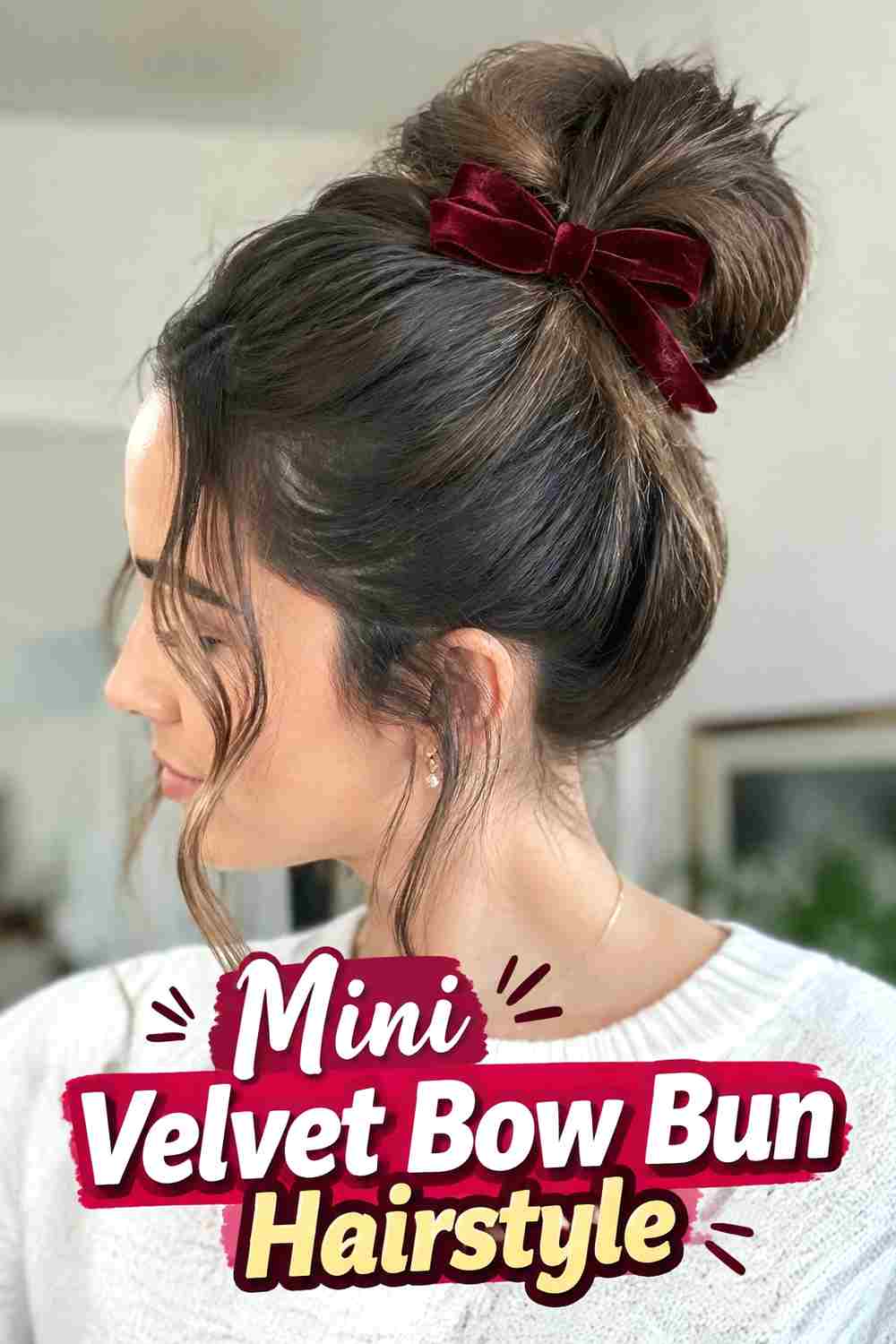 11. Mini Velvet Bow Bun Hairstyle