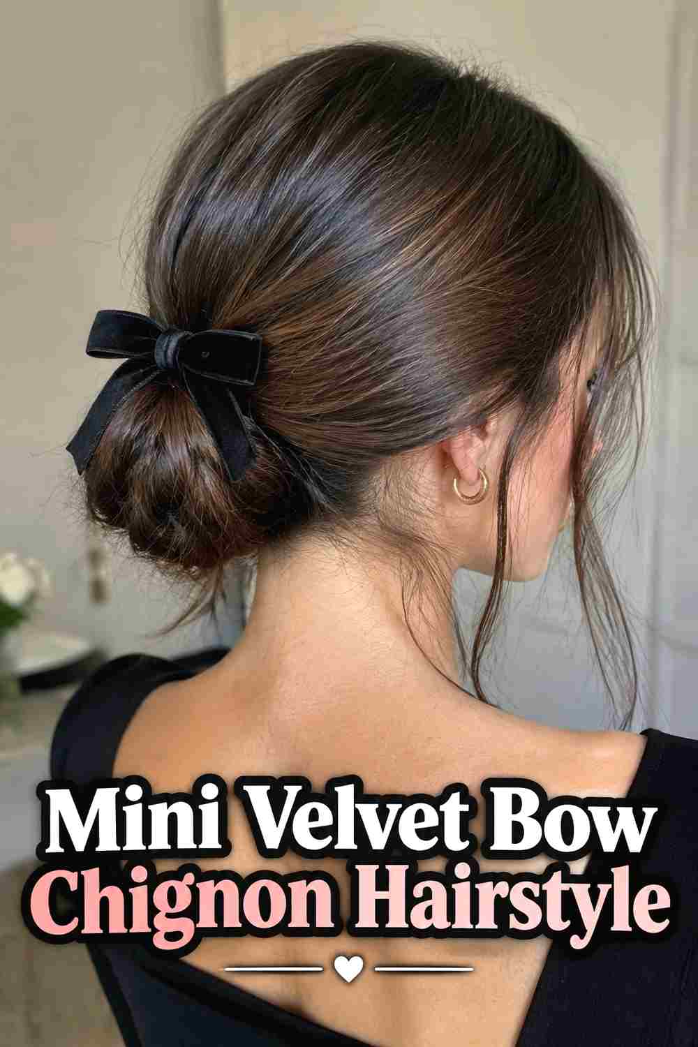 9. Mini Velvet Bow Chignon Hairstyle