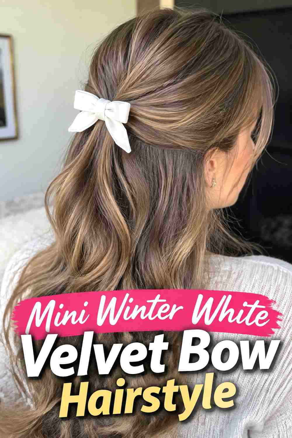 16. Mini Winter White Velvet Bow Hairstyle