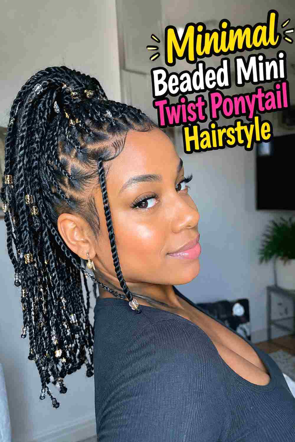 13. Minimal Beaded Mini Twist Ponytail Hairstyle