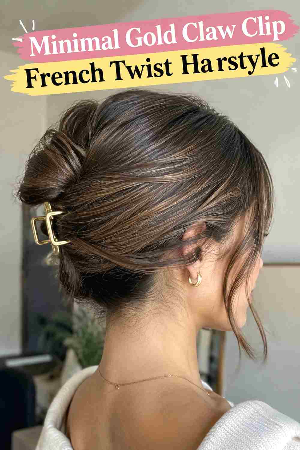 12. Minimal Gold Claw Clip French Twist Hairstyle