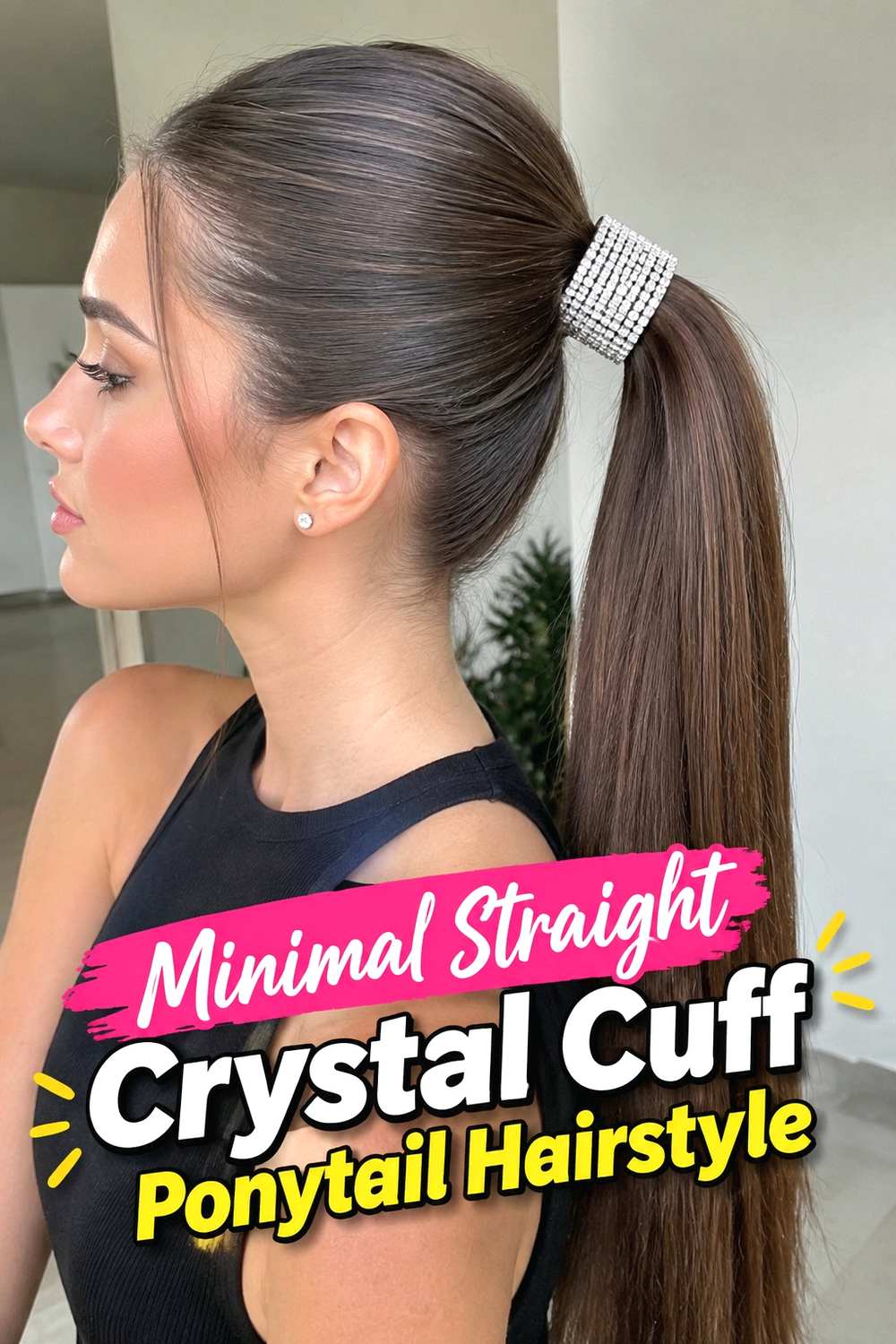 17. Minimal Straight Crystal Cuff Ponytail Hairstyle