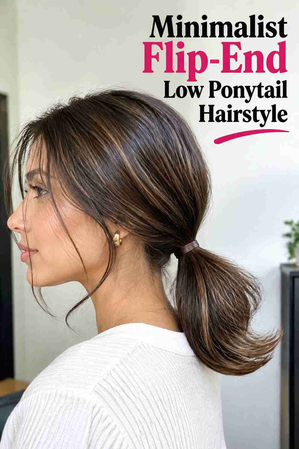 12. Minimalist Flip End Low Ponytail Hairstyle