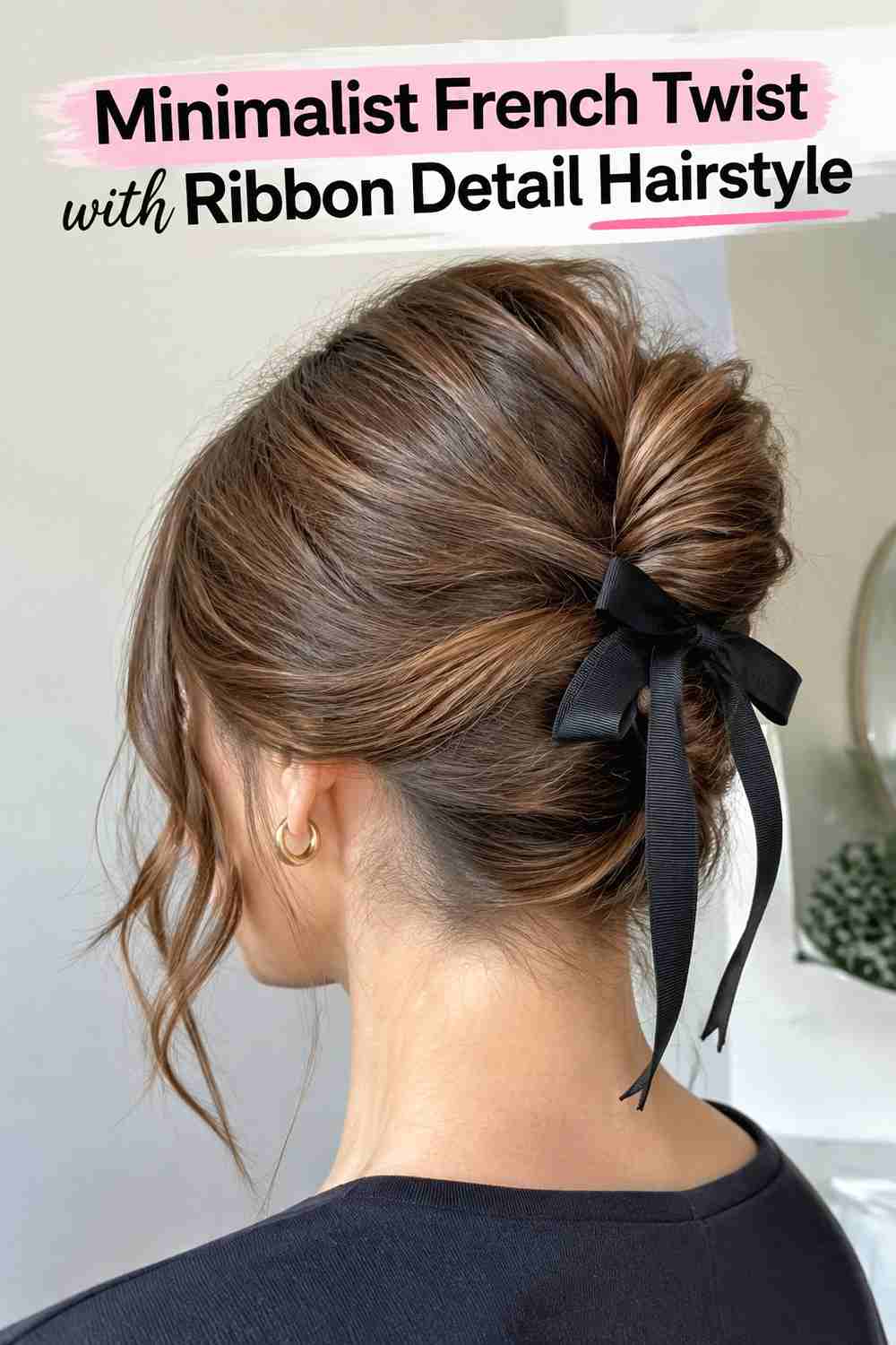 13. Minimalist French Twist With Ribbon Detail Hairstyle