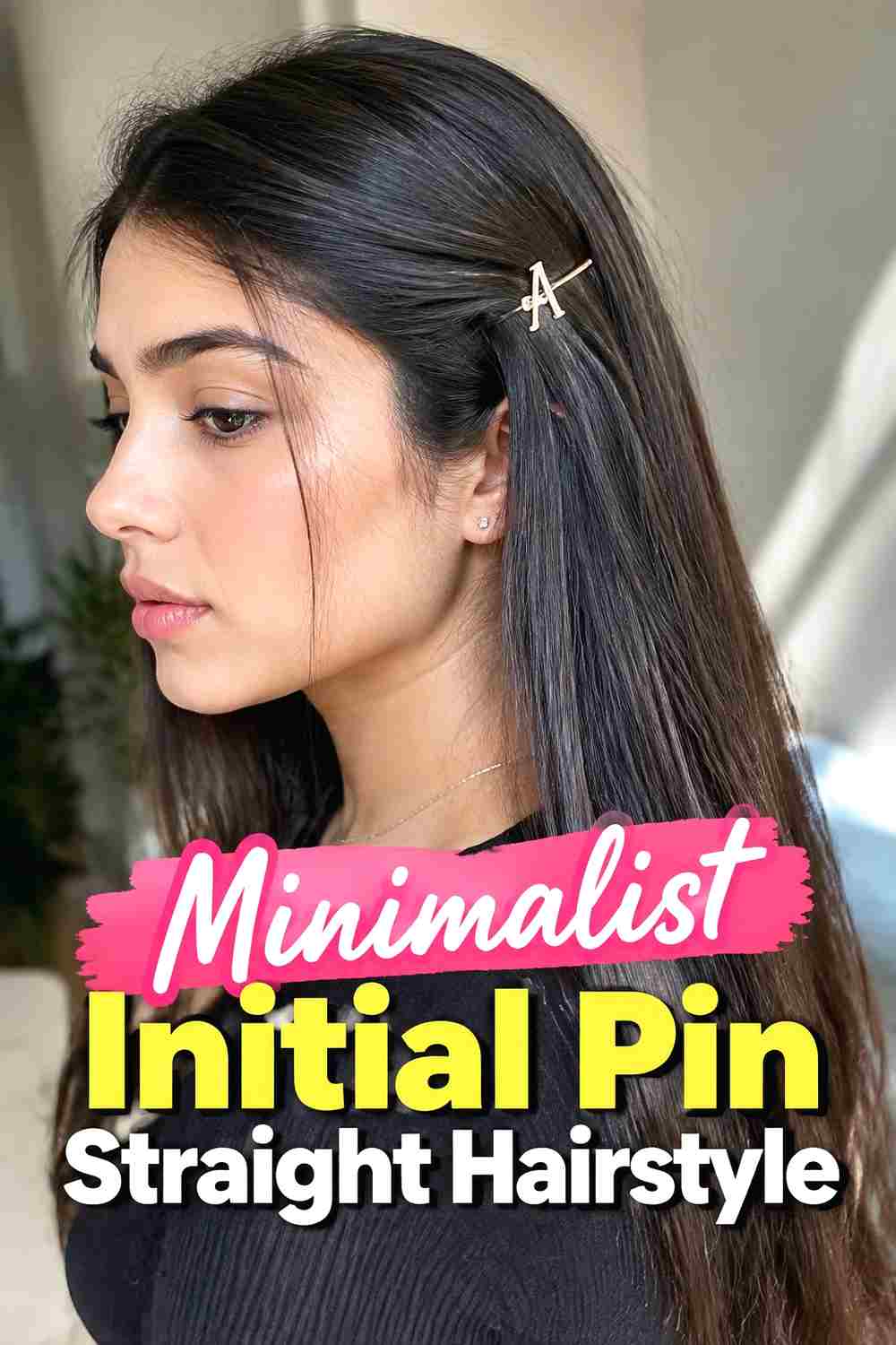 18. Minimalist Initial Pin Straight Hairstyle
